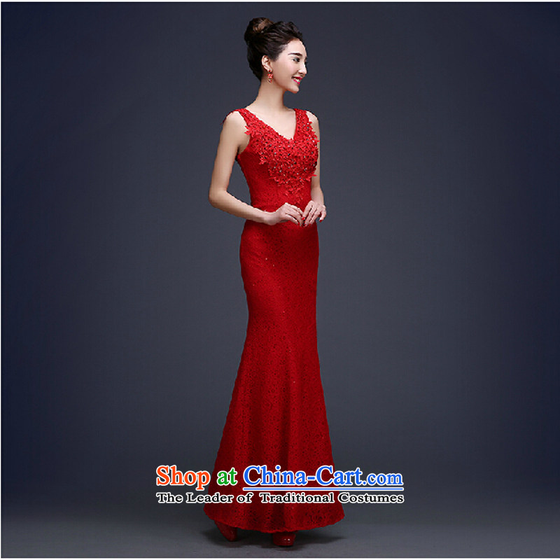 The new summer 2015 Korean stylish wedding dresses Red slotted shoulder length) Bride services dress dress drink red XL, pure love bamboo yarn , , , shopping on the Internet