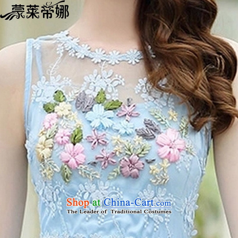 The 2015 Dili Blair Monrovia summer new embroidery temperament dresses vests bon bon sleeveless lace dress dresses female 626 Blue , L, Monrovia, Dili na , , , shopping on the Internet
