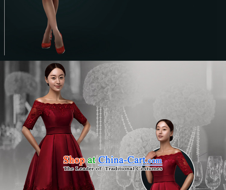 Hillo XILUOSHA) Lisa (bride bows service, Wedding Dress satin evening wine red slotted shoulder lace in Europe and the cuff small dress wine red M picture, prices, brand platters! The elections are supplied in the national character of distribution, so action, buy now enjoy more preferential! As soon as possible.