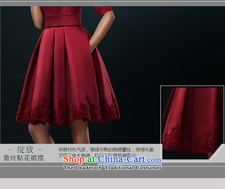 Hillo XILUOSHA) Lisa (bride bows service, Wedding Dress satin evening wine red slotted shoulder lace in Europe and the cuff small dress wine red M picture, prices, brand platters! The elections are supplied in the national character of distribution, so action, buy now enjoy more preferential! As soon as possible.
