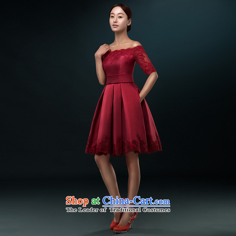 Hillo XILUOSHA) Lisa (bride bows service, Wedding Dress satin evening wine red slotted shoulder lace in Europe and the cuff small dress wine red M HILLO Lisa (XILUOSHA) , , , shopping on the Internet