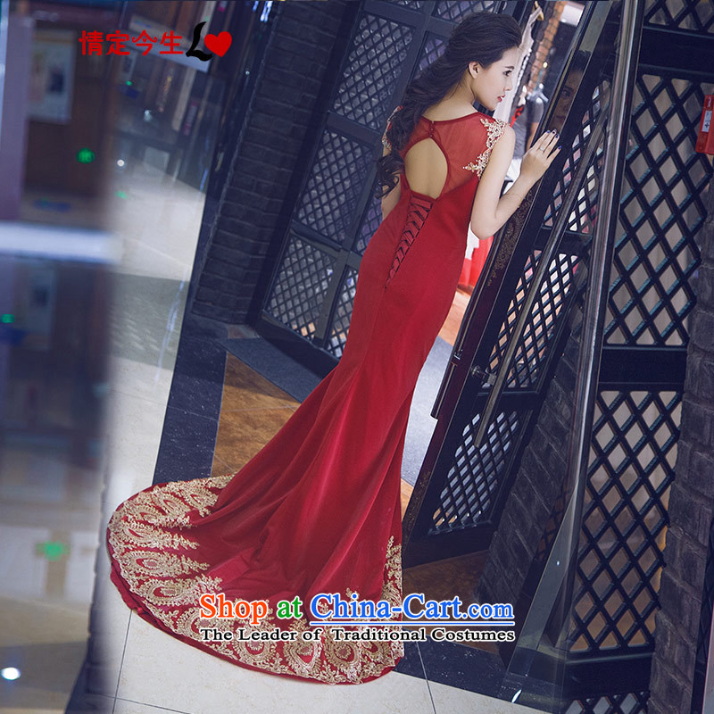 Love of the life of the new 2015 Summer Korean word elegant retro shoulder straps crowsfoot wedding dress bride bows services tail evening dresses made wine red message size that the concept of special love of the overcharged shopping on the Internet has been pressed.