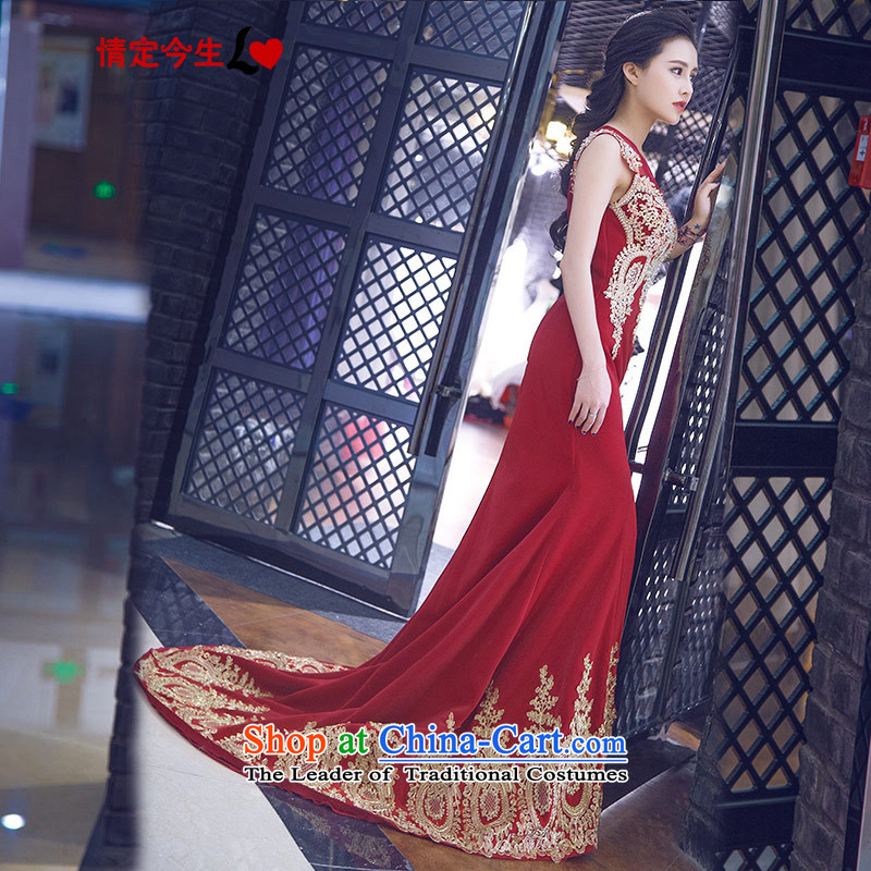 Love of the life of the new 2015 Summer Korean word elegant retro shoulder straps crowsfoot wedding dress bride bows services tail evening dresses made wine red message size that the concept of special love of the overcharged shopping on the Internet has been pressed.