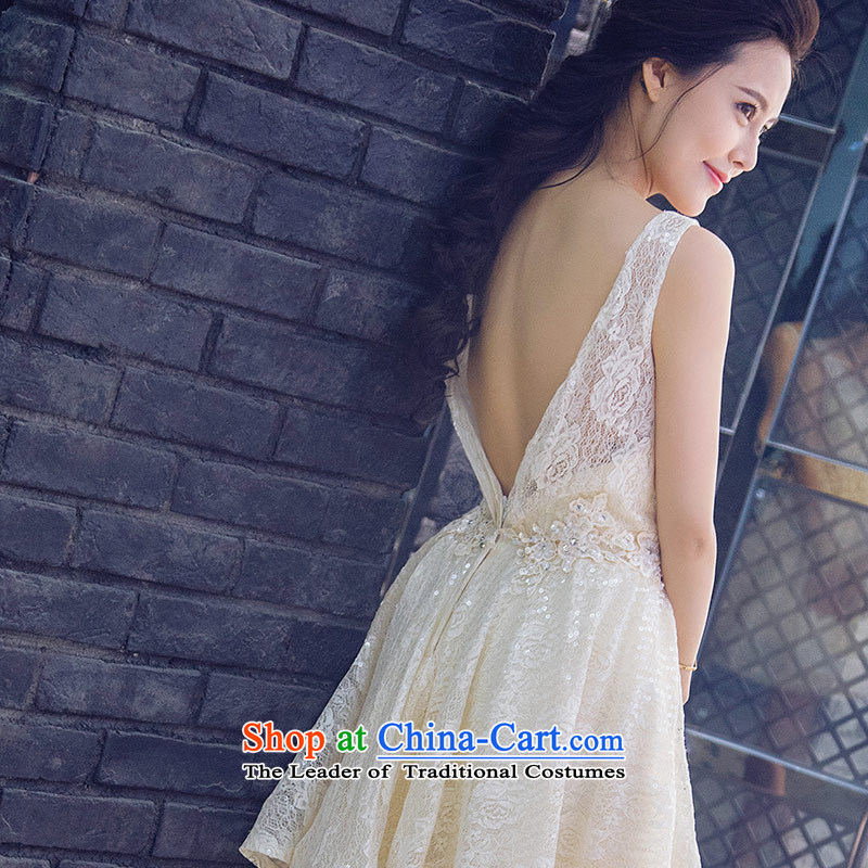 Love of the overcharged by 2015 a new summer, champagne color round-neck collar stylish dresses short bridesmaid dresses, banquet evening dresses wedding dress bows serving champagne color make the concept of message size, designed love of the overcharged shopping on the Internet has been pressed.