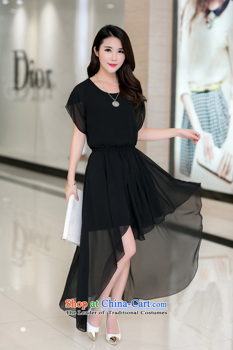 New dress video summer in thin skirt Korean women's large chiffon temperament round-neck collar dovetail dresses black XXL picture, prices, brand platters! The elections are supplied in the national character of distribution, so action, buy now enjoy more preferential! As soon as possible.