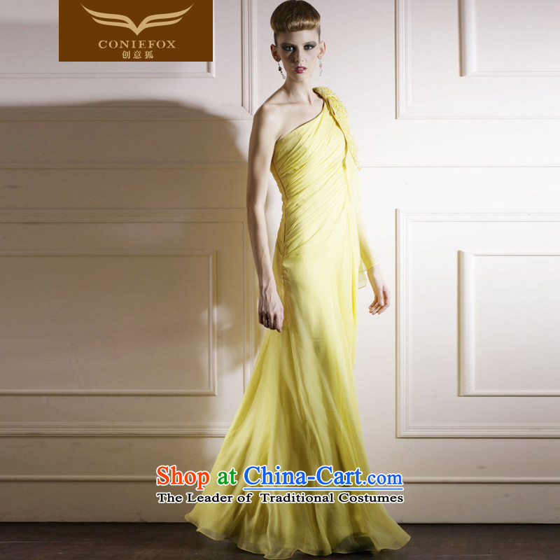 Creative Fox yellow with Beveled Shoulder cuff stage performance services under the auspices of the annual dress exhibition dress Sau San long red carpet dress elegant long skirt 80869 S creative fox yellow ( , , , ) coniefox shopping on the Internet