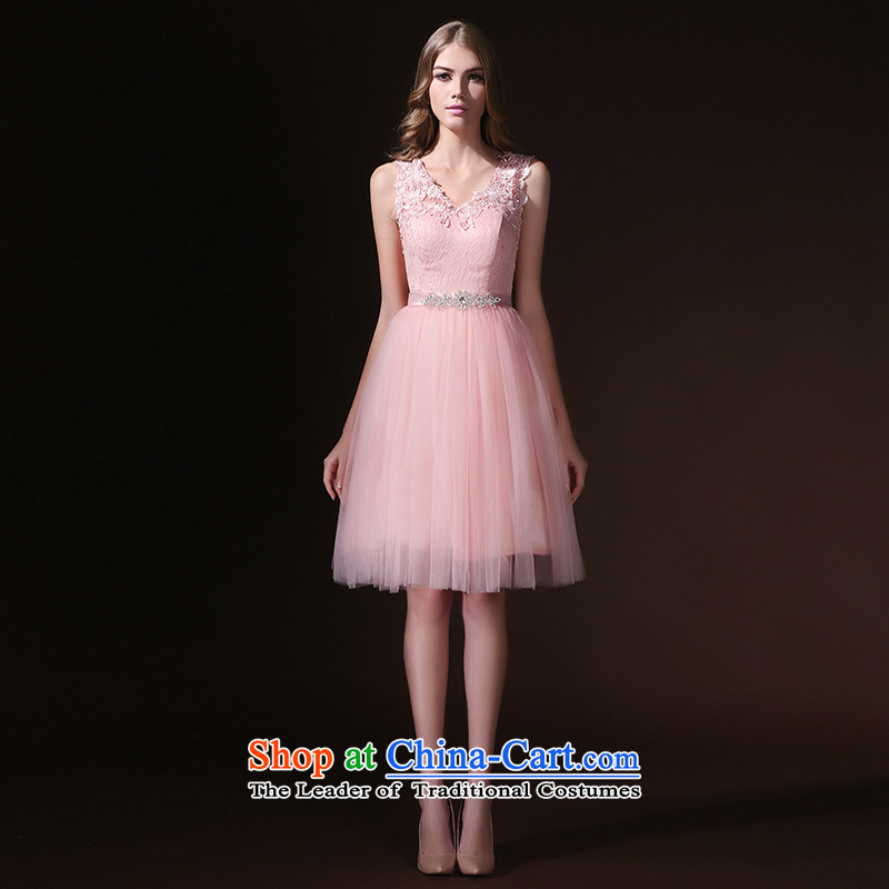 Toasting champagne bride services 2015 spring/summer short new stylish evening dress straps lace video thin sister skirt bridesmaid services Pink , L, according to Lin Sha , , , shopping on the Internet