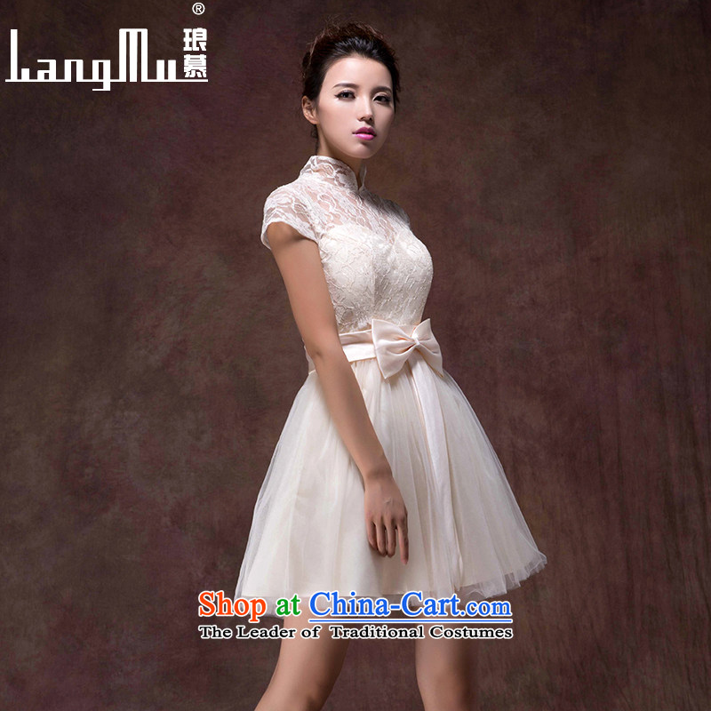 The new 2015 Luang marriage champagne color bride services short skirts dresses bows stylish zipper bridesmaid dress girls pregnant women champagne color high-end custom, Luang in , , , shopping on the Internet