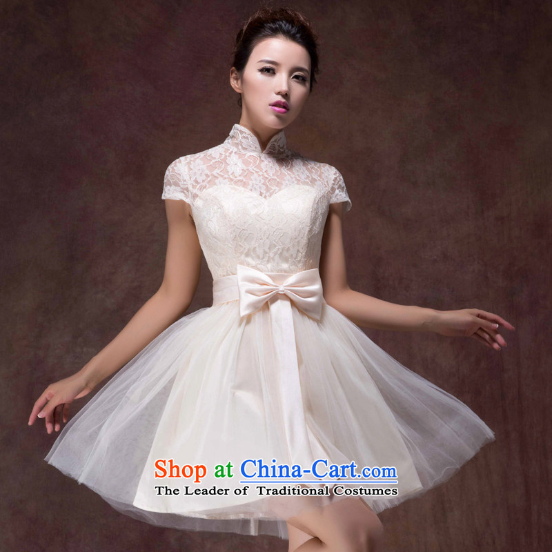 The new 2015 Luang marriage champagne color bride services short skirts dresses bows stylish zipper bridesmaid dress girls pregnant women champagne color high-end custom, Luang in , , , shopping on the Internet