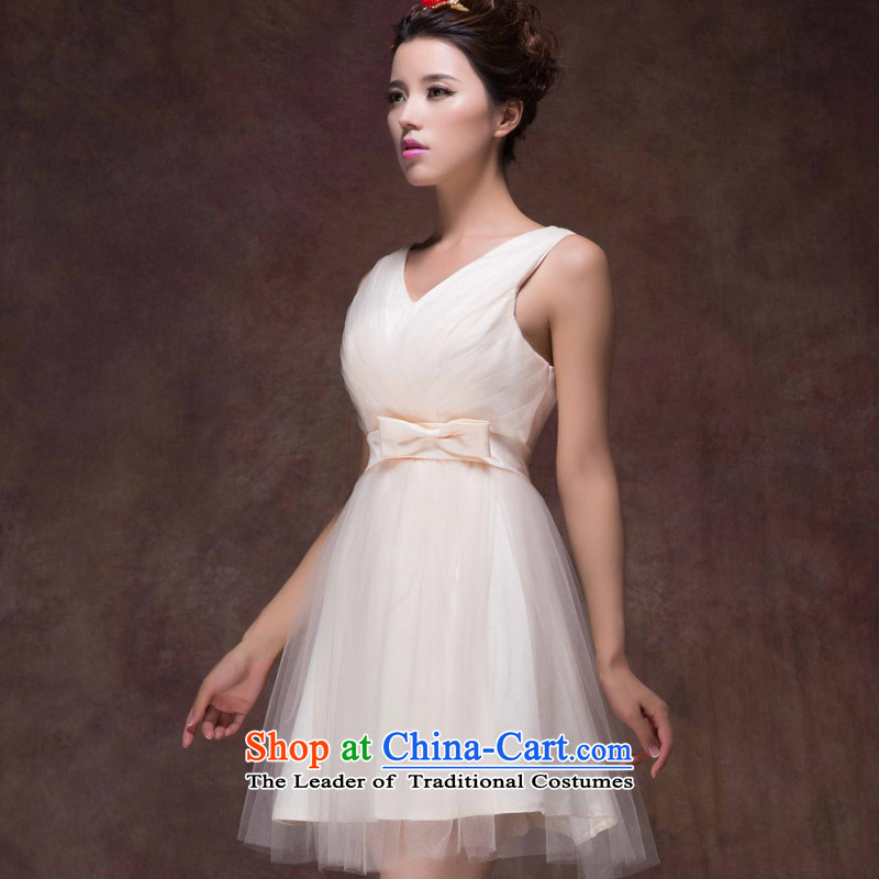The new 2015 Luang wedding dress champagne color bows service, bridal dresses skirt Fashion zipper small bridesmaid dress champagne color high-end custom, Luang in , , , shopping on the Internet