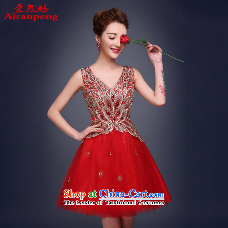 Love So Peng Bridal Services 2015 Summer bows new red short_ bridesmaid service banquet evening dress small wedding dresses dresses redXL