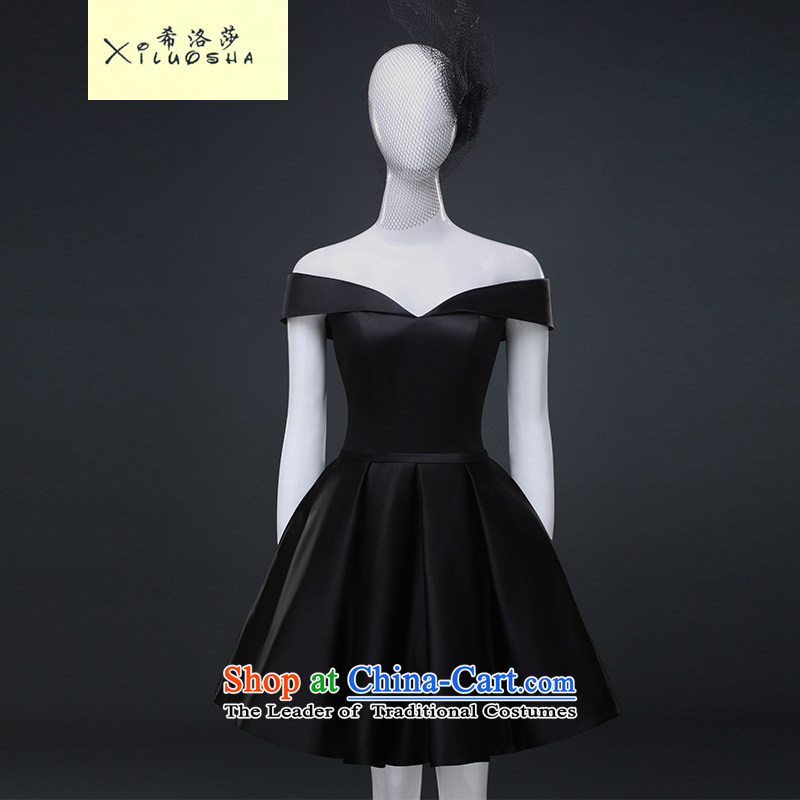 Hillo XILUOSHA_ Lisa _Dress Short, 2015 New Word shoulder V-Neck stylish euro version banquet party stylish black dress summer small black XXL