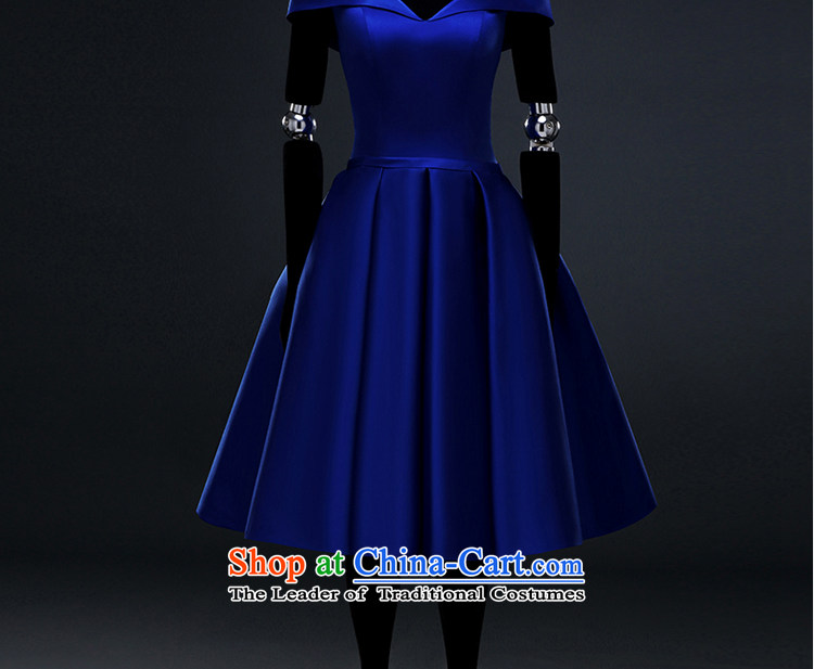Hillo Lisa (XILUOSHA) banquet dinner dress short, bows to Mr Ronald satin dress blue slotted shoulder small dress v-neck 2015 New royal blue XXL picture, prices, brand platters! The elections are supplied in the national character of distribution, so action, buy now enjoy more preferential! As soon as possible.