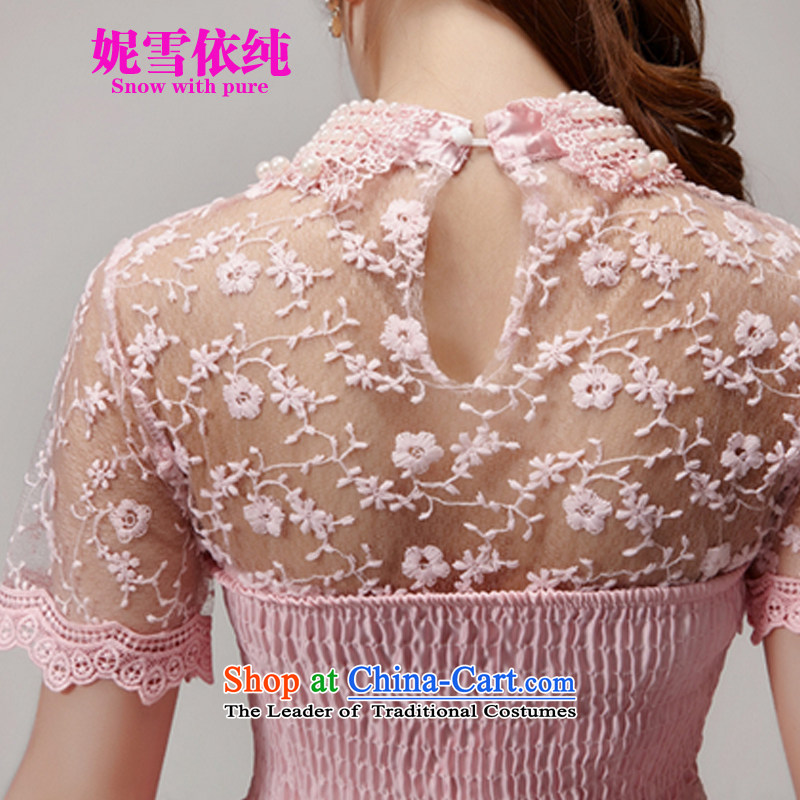 In accordance with the pure 2015 Connie snow summer heavy industry staples Pearl Pearl Lace Embroidery collar engraving small incense wind bon bon dresses dress 990 M, Connie snow in pink plain (SNOW WITH PURA) , , , shopping on the Internet