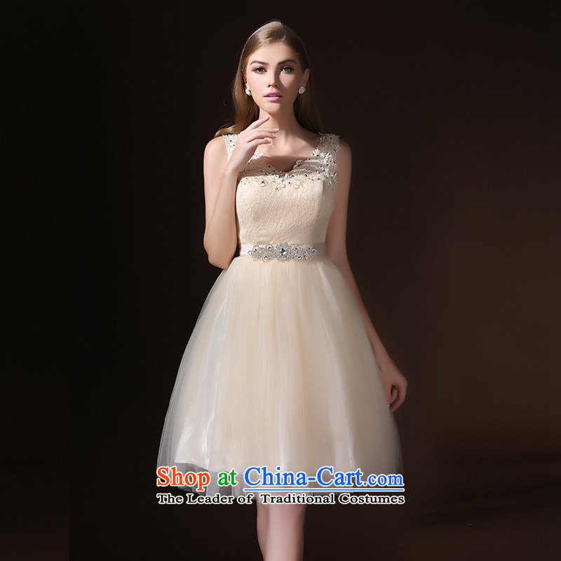 Toasting champagne bride services 2015 spring/summer short new stylish evening dress straps lace champagne sister skirt bridesmaid serving champagne color S, according to Lin Sha , , , shopping on the Internet