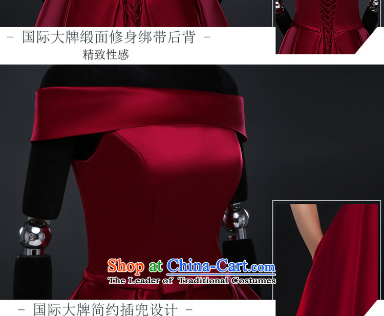Hillo Lisa (XILUOSHA evening dress) 2015 new evening banquet marriage small word satin dress shoulder the girl brides bows services summer is shorter, wine red XXL picture, prices, brand platters! The elections are supplied in the national character of distribution, so action, buy now enjoy more preferential! As soon as possible.