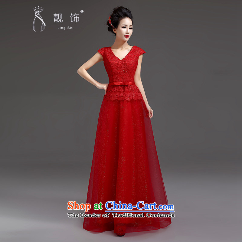 International dress talks 2015 new shoulders V-Neck red long gown Korean video thin marriage toasting champagne Sau San Services Red S