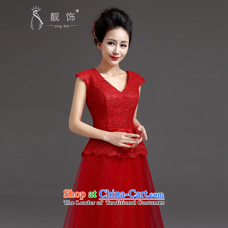 International dress talks 2015 new shoulders V-Neck red long gown Korean video thin marriage toasting champagne Sau San Services Red S talks trim (JINGSHI) , , , shopping on the Internet