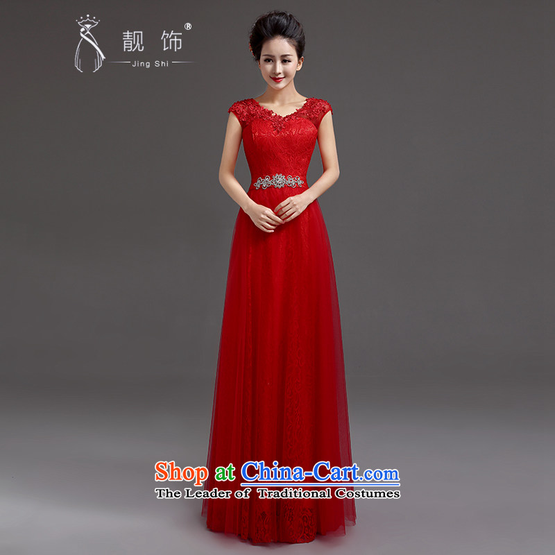 The new 2015 International Friendship wedding dresses red long marriages lace shoulders evening dresses bows services red XL