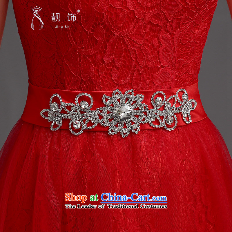 The new 2015 International Friendship wedding dresses red long marriages lace shoulders evening dresses bows services red trim (JINGSHI XL, talks) , , , shopping on the Internet