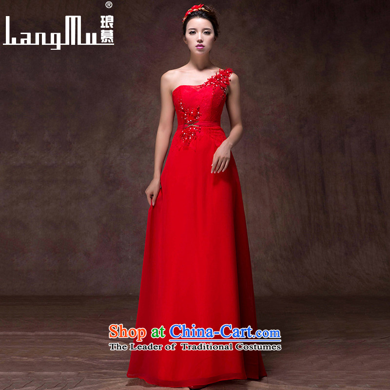 The?new 2015 Luang dress shoulder Korean lace Sau San video slender evening dress_ will fall and winter, bows to Chinese red high-end custom