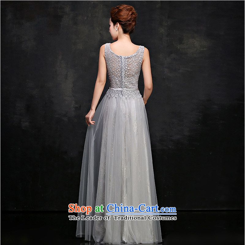 The first white into about 2015 new summer gray dress banquet long shoulders lace bride bows services moderator dress girls gray XL, white first into about shopping on the Internet has been pressed.
