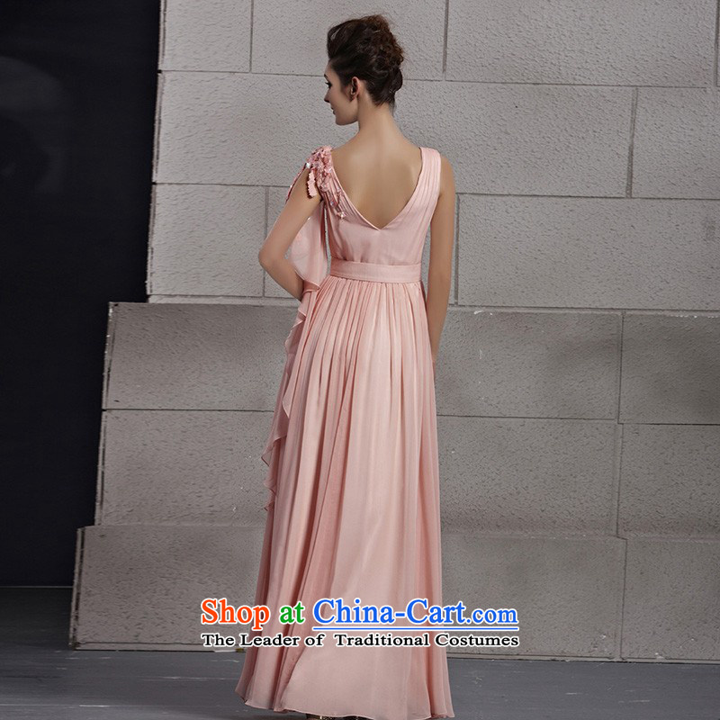 Creative Fox evening dresses pink V-Neck long bridesmaid dress sweet princess dress skirt embroidered marriages banquet bows dress 30026 picture color XXL, creative Fox (coniefox) , , , shopping on the Internet