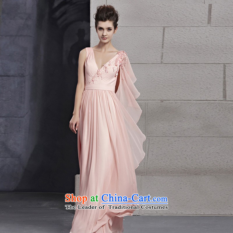 Creative Fox evening dresses pink V-Neck long bridesmaid dress sweet princess dress skirt embroidered marriages banquet bows dress 30026 picture color XXL, creative Fox (coniefox) , , , shopping on the Internet