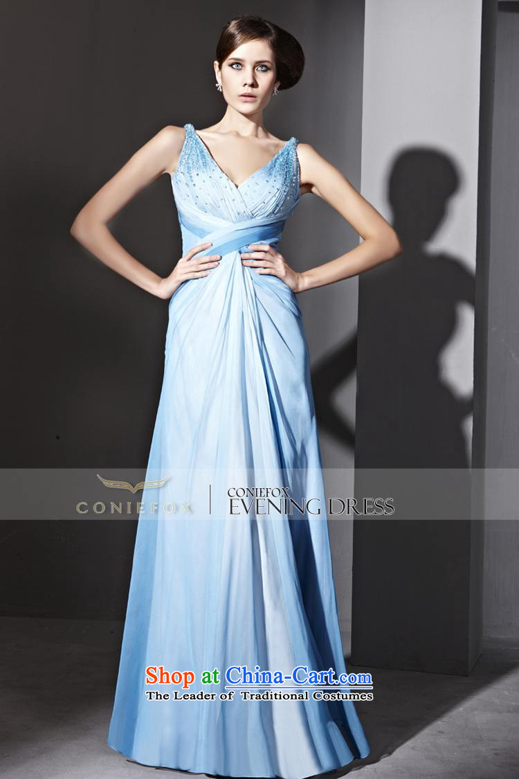 Creative Fox evening dress blue shoulder straps waist dress coltish Graphics V-Neck long banquet dresses Sau San annual meeting presided over 81069 will dress photo color S picture, prices, brand platters! The elections are supplied in the national character of distribution, so action, buy now enjoy more preferential! As soon as possible.