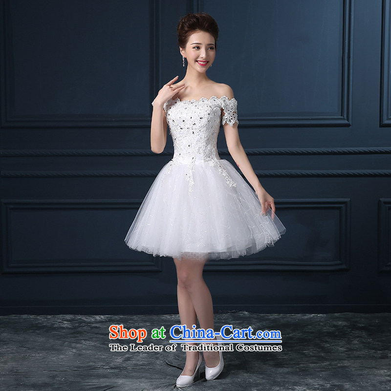 2015 Spring/Summer new Korean word shoulder larger video thin short, bridal banquet night bridesmaid to Sau San made small white dress does not allow, embroidered bride shopping on the Internet has been pressed.