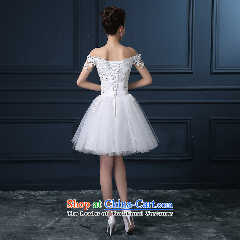 2015 Spring/Summer new Korean word shoulder larger video thin short, bridal banquet night bridesmaid to Sau San made small white dress does not allow, embroidered bride shopping on the Internet has been pressed.