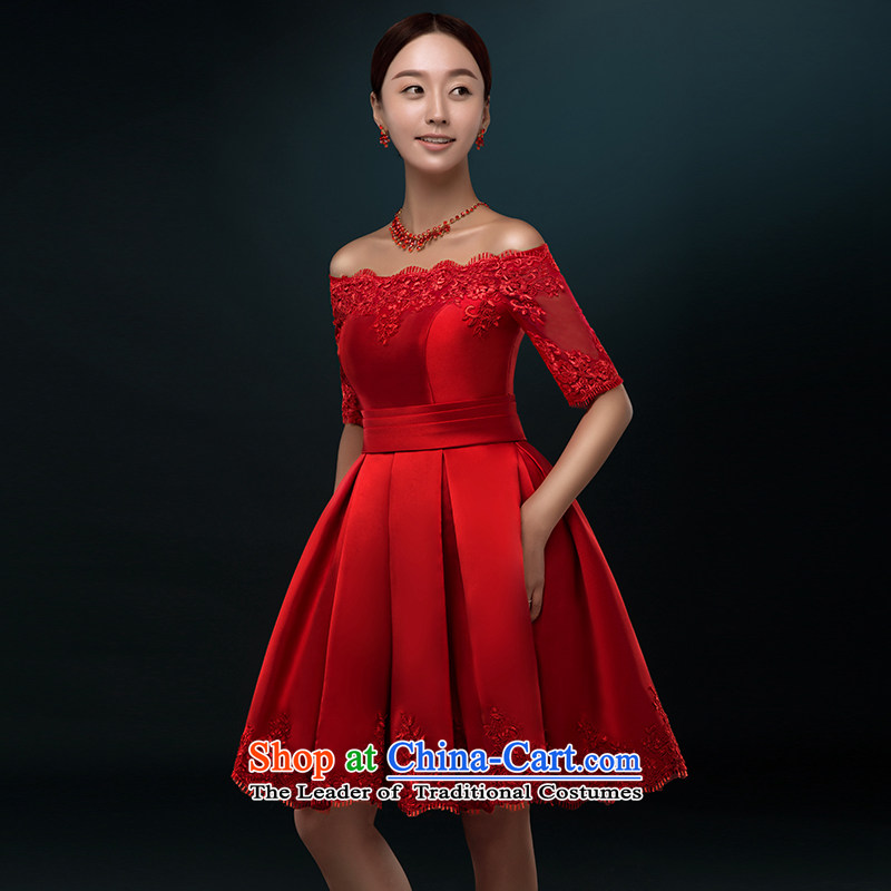 Hillo XILUOSHA) Lisa (short) bows Services Mr Ronald satin dress a field shoulder bride bon bon skirt small dress in marriage dress cuff lace chinese red , L HILLO Lisa (XILUOSHA) , , , shopping on the Internet