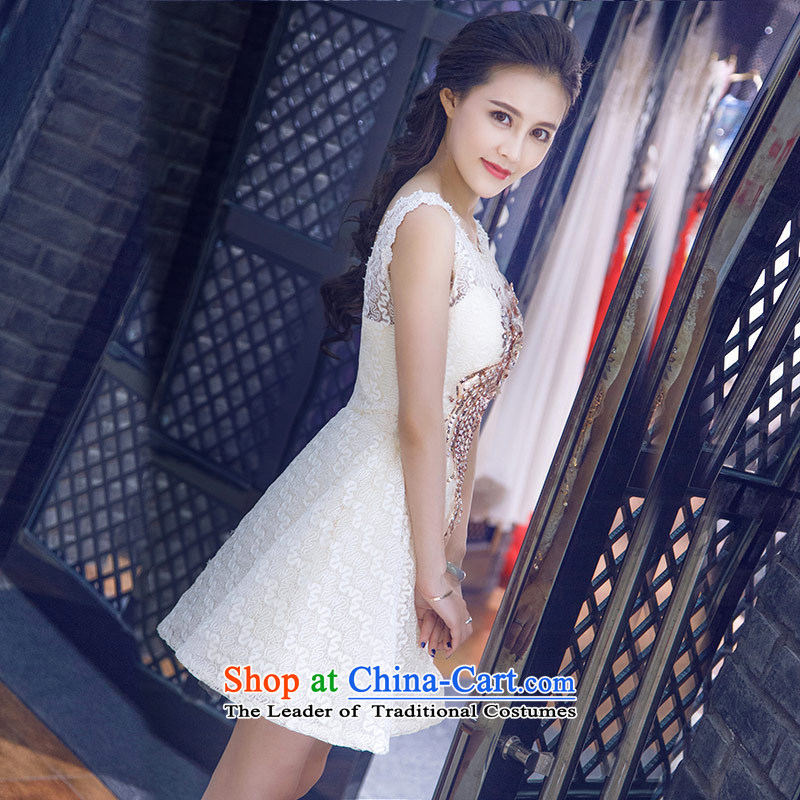 Love of the overcharged Korean 2015 Summer new word shoulder embroidered short, bon bon dresses bridesmaid Service Bridal bows service wedding dress champagne color L, love of the overcharged shopping on the Internet has been pressed.