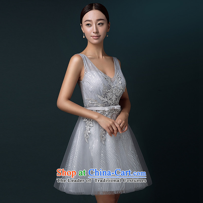 Hillo Lisa (XILUOSHA) banquet evening dresses 2015 new bride bows to the moderator Female dress summer short bridesmaid services) Silver Silver Gray L, Hillo Lisa (XILUOSHA) , , , shopping on the Internet