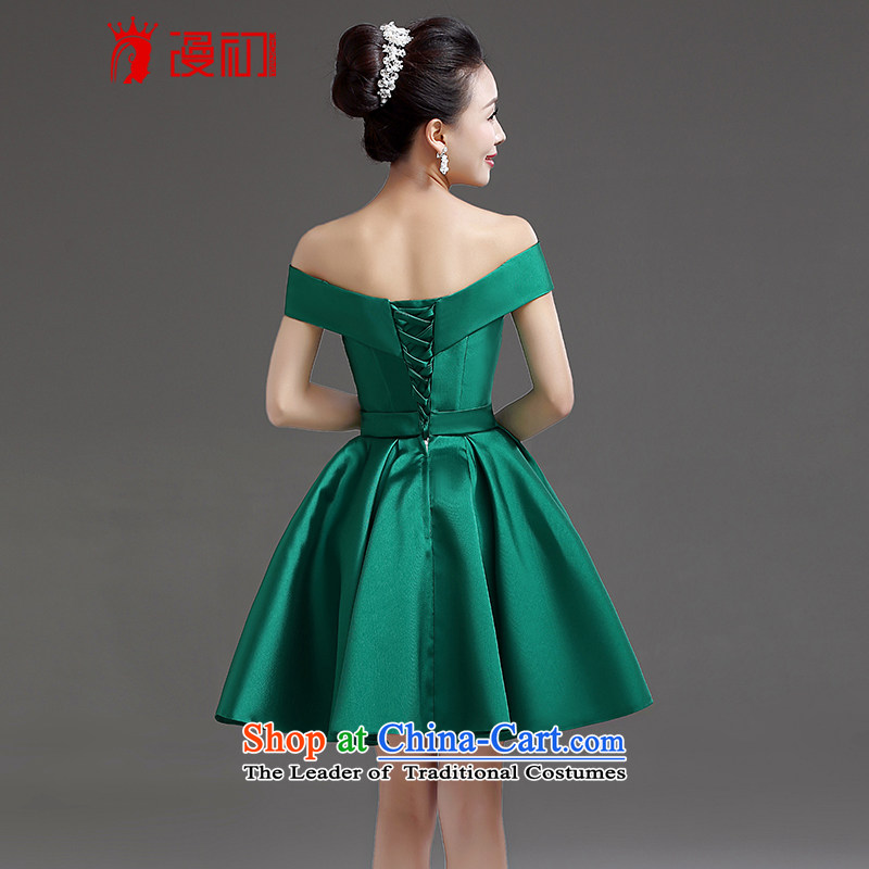 In the early 2015 new definition of the word shoulder bride wedding dress uniform high short of bows banquet dress bridesmaid dress dark green M early man , , , shopping on the Internet