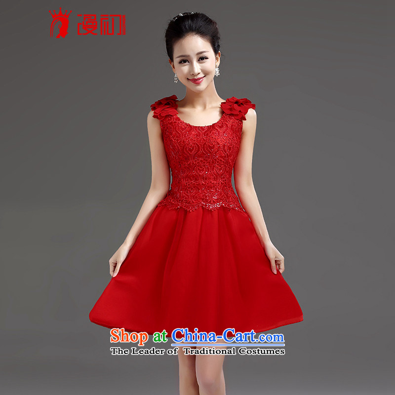 In the early 2015 new man bridesmaid short of small dress skirt bride evening dress shoulders short, lace princess skirt redS