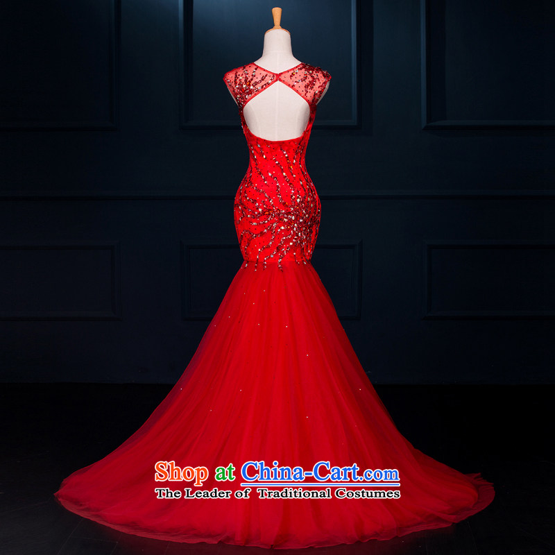 There is set so dress new 2 2015 shoulder round-neck collar long small trailing bride services banquet evening drink chinese red 6 yards, HOC , , , shopping on the Internet
