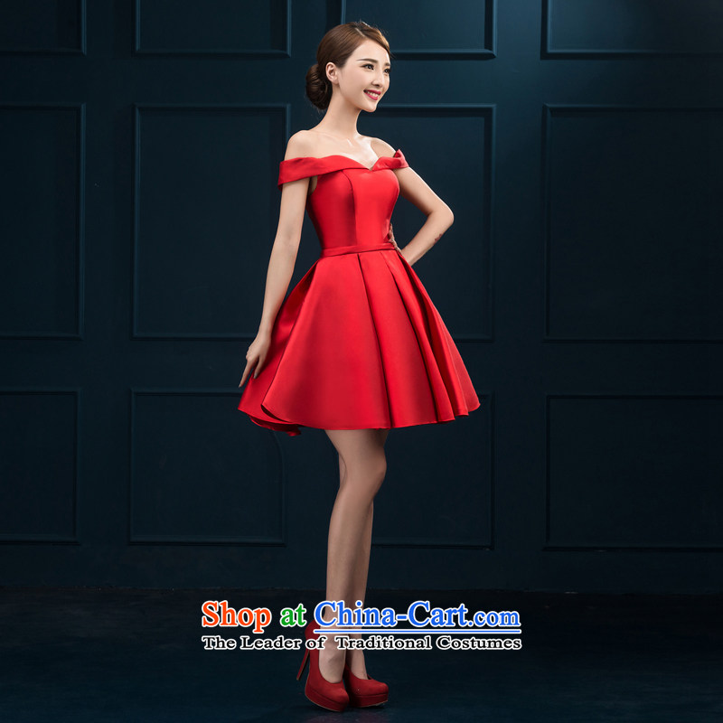 The first field shoulder banquet dresses 2015 new short summer evening dress) Gathering of Female dress bride bows to Red Red M Demi Moor Qi , , , shopping on the Internet