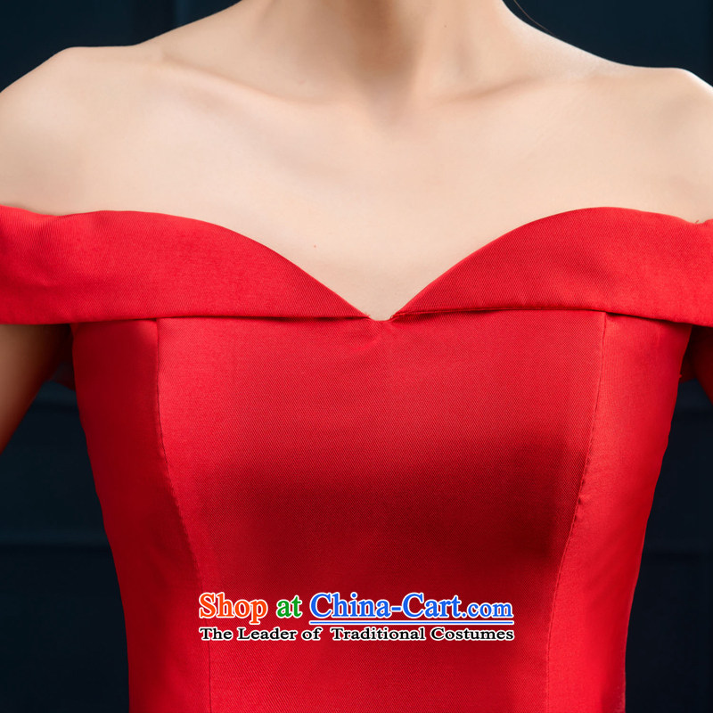 The first field shoulder banquet dresses 2015 new short summer evening dress) Gathering of Female dress bride bows to Red Red M Demi Moor Qi , , , shopping on the Internet
