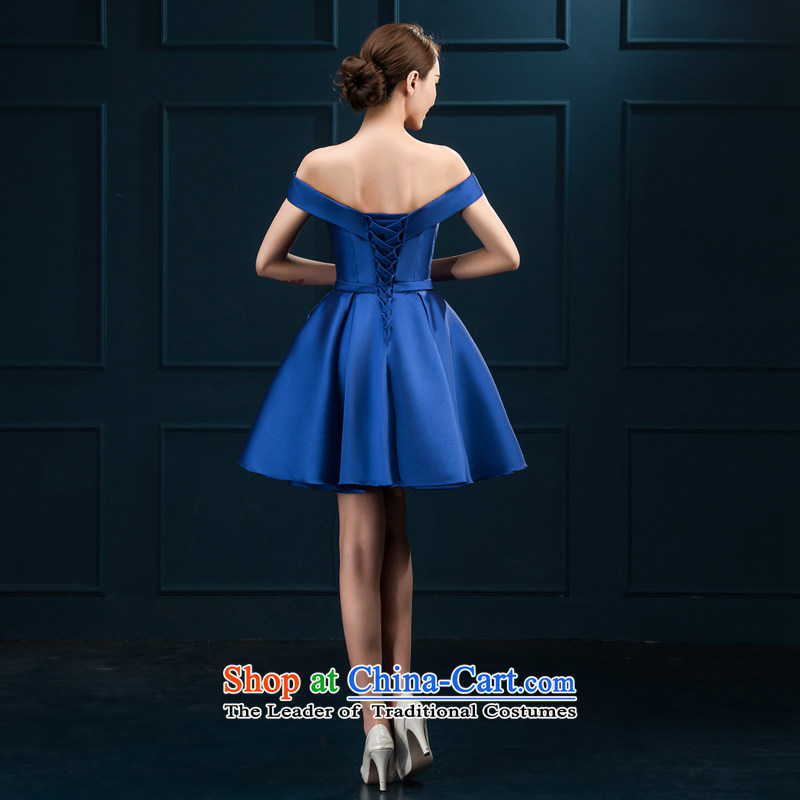 The first field shoulder banquet dresses 2015 new short summer evening dress) Gathering of Female dress suit blue S Demi Moor Qi , , , shopping on the Internet