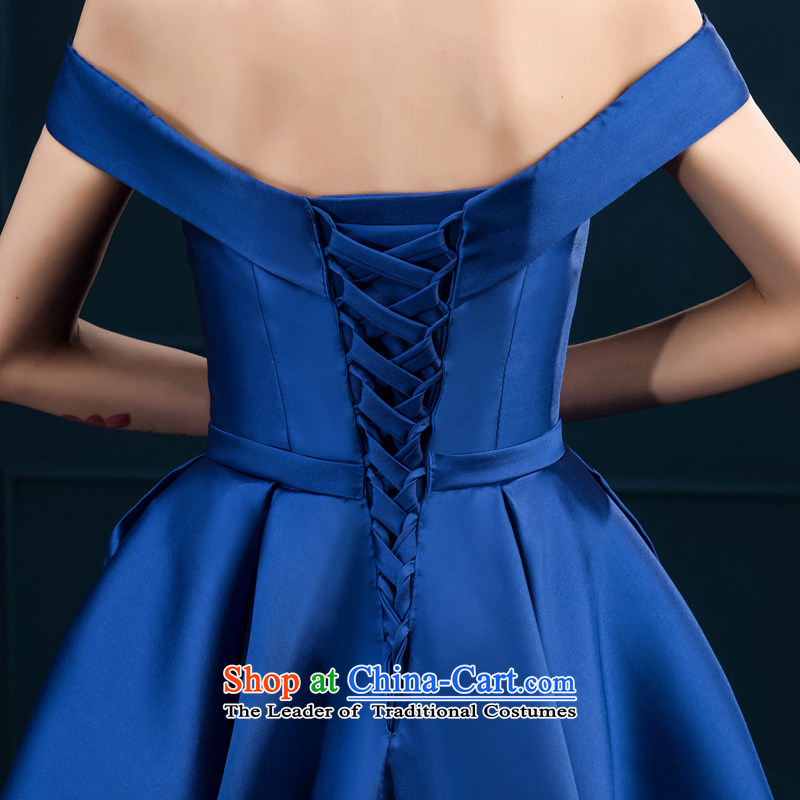 The first field shoulder banquet dresses 2015 new short summer evening dress) Gathering of Female dress suit blue S Demi Moor Qi , , , shopping on the Internet