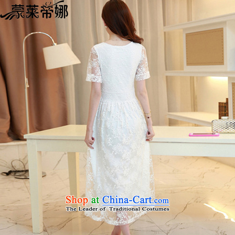 The 2015 Dili Blair Monrovia Amoi for women short-sleeved video thin Foutune of embroidery lace dresses female temperament lady dress long skirt 647 white S, Monrovia, Dili na , , , shopping on the Internet
