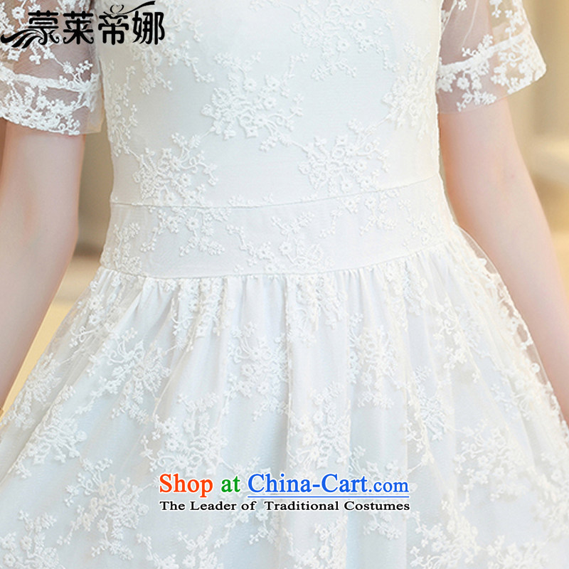 The 2015 Dili Blair Monrovia Amoi for women short-sleeved video thin Foutune of embroidery lace dresses female temperament lady dress long skirt 647 white S, Monrovia, Dili na , , , shopping on the Internet