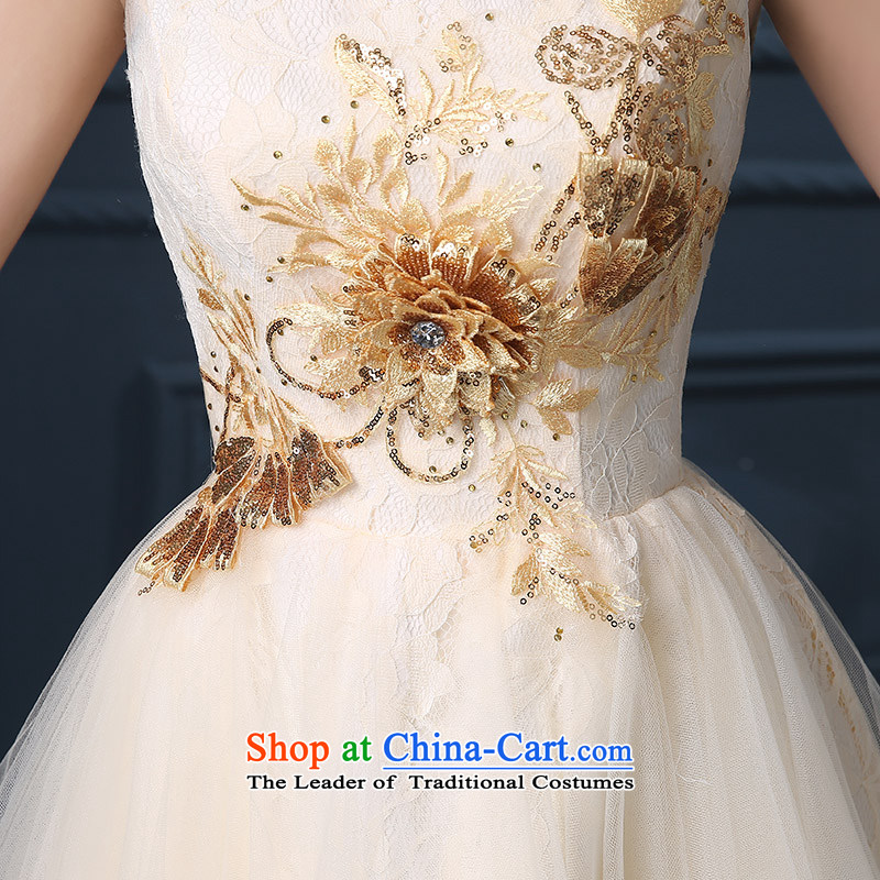 Summer 2015 Korean shoulders large graphics thin marriages bows service banquet evening dresses XXXL champagne color embroidered, Suzhou shipment bride shopping on the Internet has been pressed.