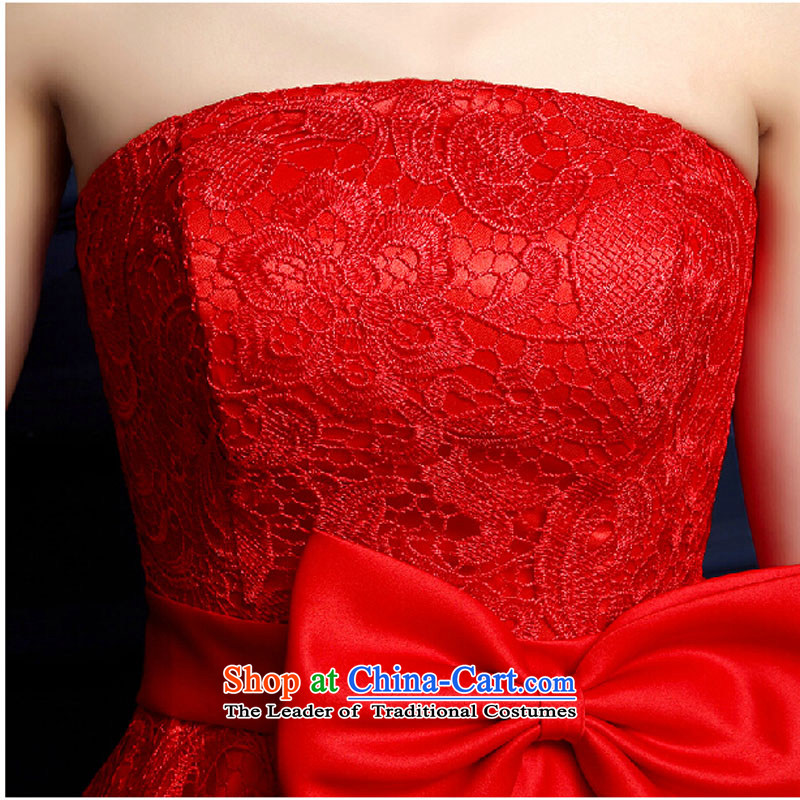 The new 2015 serving bows stylish bride wedding dress spring and summer, before the length of the red after the short length dress female red XXXL, pure love bamboo yarn , , , shopping on the Internet