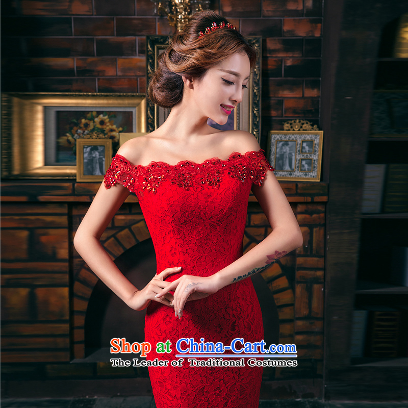 Hillo XILUOSHA Lisa (2015) bows Service Bridal Fashion evening dresses long crowsfoot Sau San wedding wedding dress a field shoulder autumn and winter chinese red alignment to shorten yi wearing shoes 160-165cm M Hillo Lisa (XILUOSHA) , , , shopping on the Internet