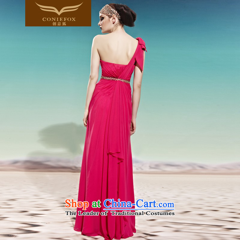 Creative Fox evening dresses red single shoulder bride wedding dress banquet services under the auspices of the annual bows dress long thin to align graphics dresses 58010 picture color L, creative Fox (coniefox) , , , shopping on the Internet