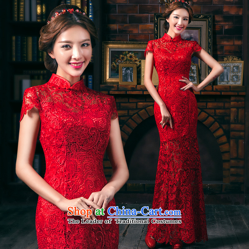 Hillo Lisa (XILUOSHA) Marriage cheongsam dress lace bride bows long winter clothing stylish wedding dresses Chinese New Year 2015 crowsfoot winter chinese red long skirt long-sleeved L, Hillo Lisa (XILUOSHA) , , , shopping on the Internet