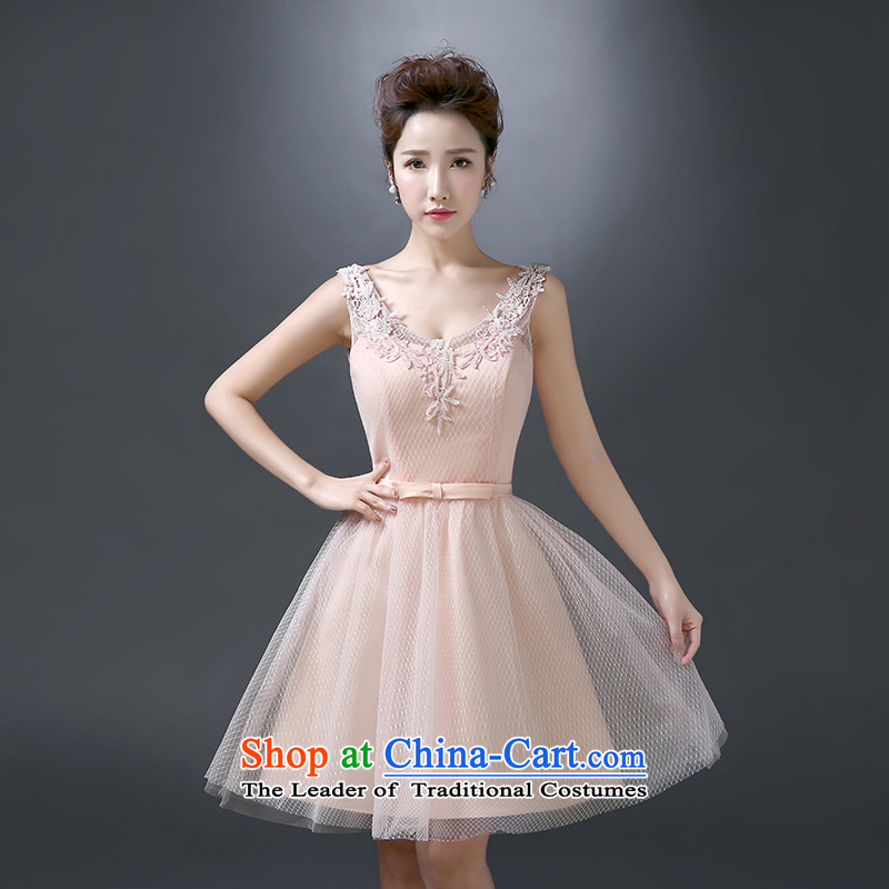 The first white into about the new bride bows to the betrothal Evening Dress Short_ bridesmaid dress banquet hosted bon bon skirt pale pinkL