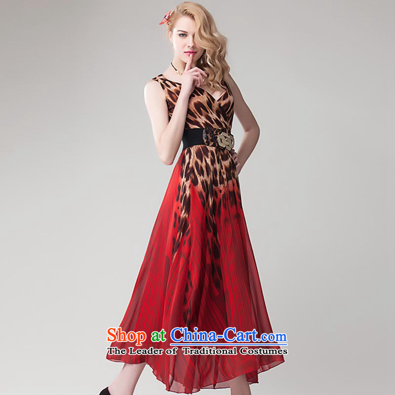 The estimated 8393# NZ 2015 Ultra spring and summer new Leopard gradients and sexy dress skirt large long skirt red , L, Niue, the , , , shopping on the Internet